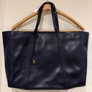 Jaeger Navy Gold Leather Tote Work Laptop Bag